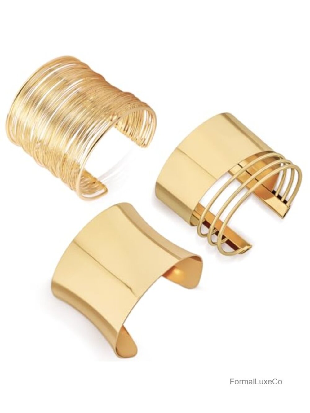 3PC Gold Chunky Cuff Bracelets Set Open Wide Bangle Arm Cuff Punk Jewelry